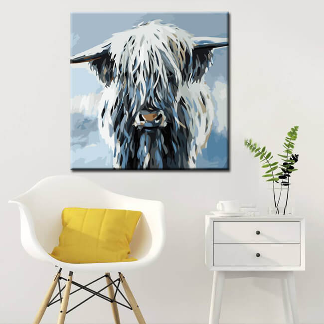 Paint by Numbers highland cow in snow art