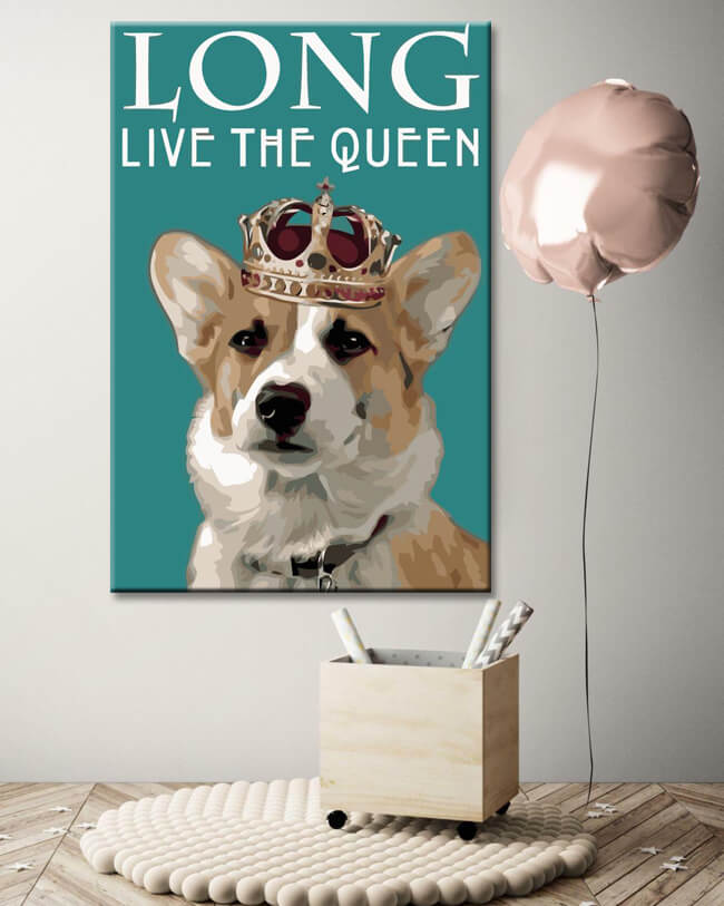 Malen nach Zahlen Der Hund der Königin Queen mit Krone Versand aus DE