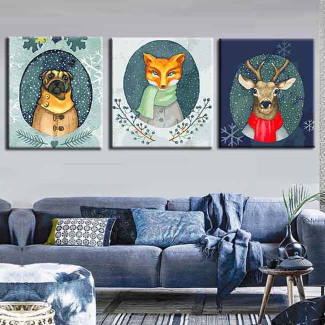 Paint by numbers triptych animals winter