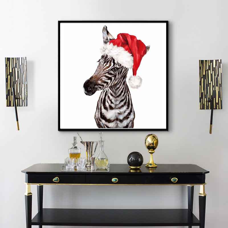 Paint by numbers zebra with santa claus hat