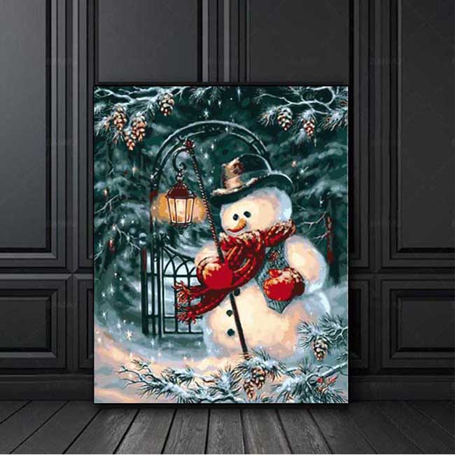 Paint by numbers snowman with lantern