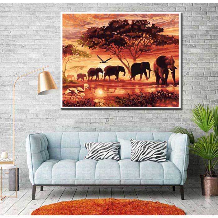 Painting by Numbers Elephants looking after water