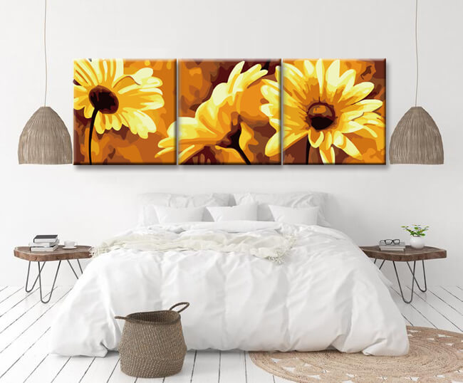 Painting by Numbers yellow flowers triptych
