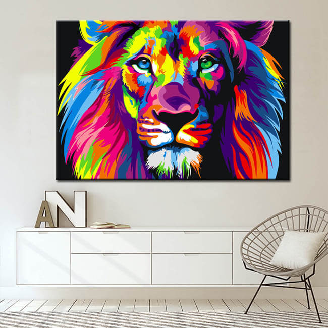 Painting by number lion head in rainbow colors