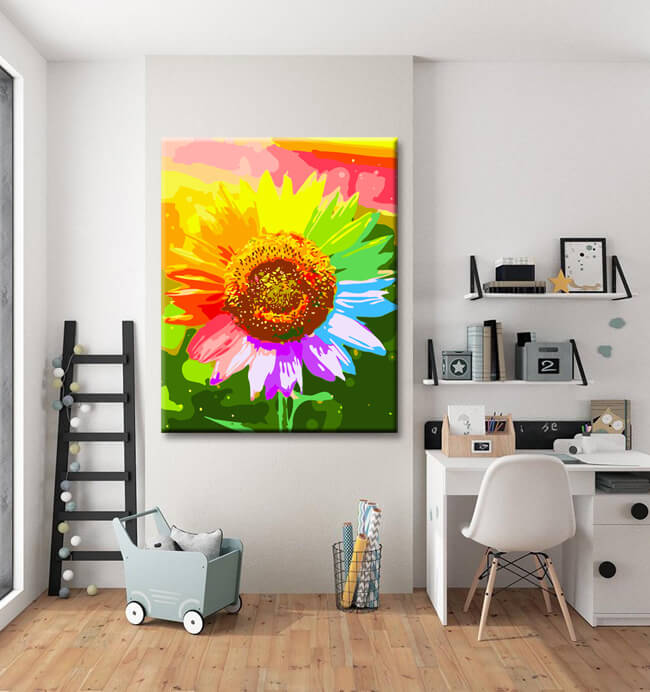 Painting by number sunflower in rainbow colors