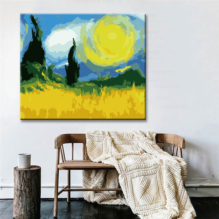 Painting by number wheat field with cypress