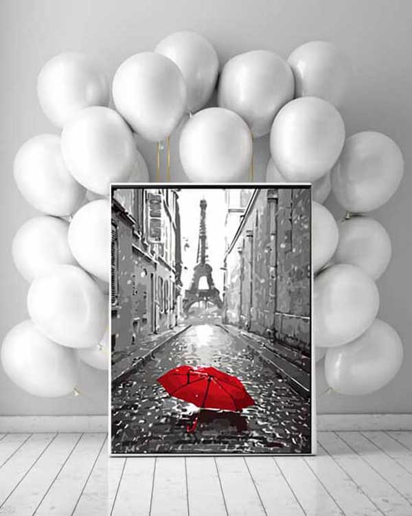 Malen nach Zahlen Paris roter Regenschirm