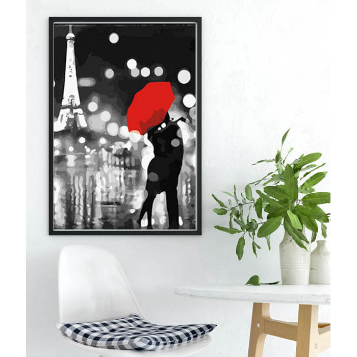 Paint by numbers Paris couple red umbrella