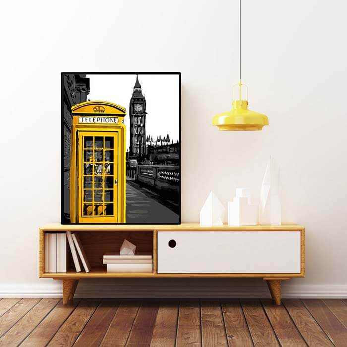 Malen nach Zahlen Telefonzelle gelb Big Ben