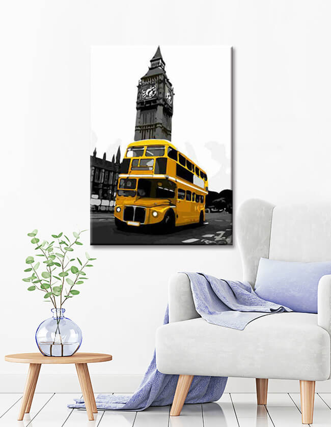 Paint by numbers London yellow bus Big Ben