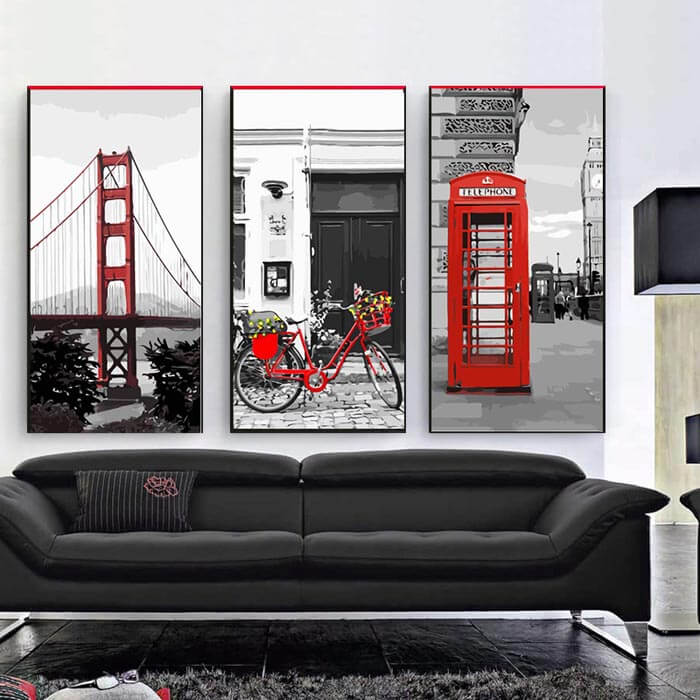 Malen nach Zahlen San Francisco Brücke-Telefonzelle London-Fahrrad rot