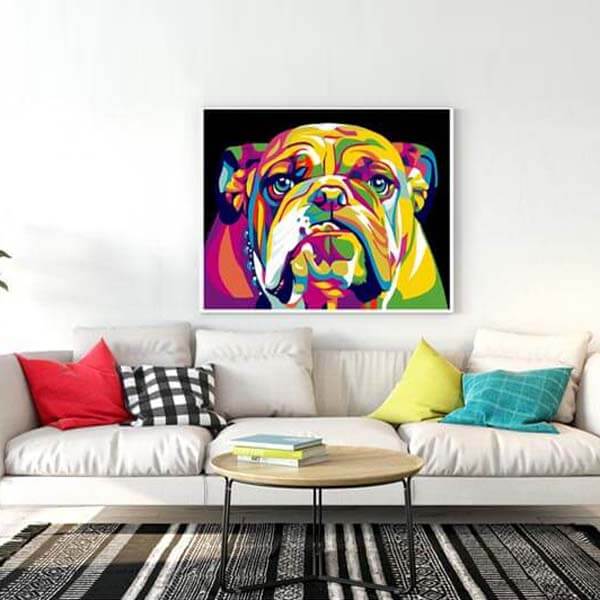 Malen nach Zahlen Bulldogge Portrait bunt