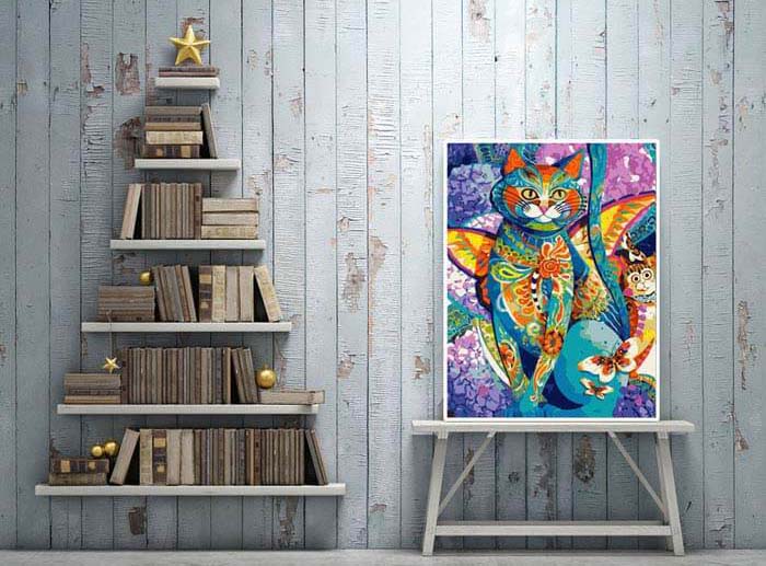 Painting by Numbers cat and flowers