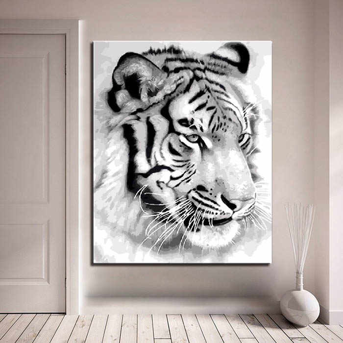 Malen nach Zahlen Tiger Portrait schwarz-weiß