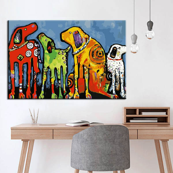 Painting by numbers art Four colorful dogs