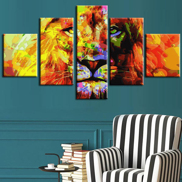 Painting by numbers art animal colorful lion face from the front 5-piece
