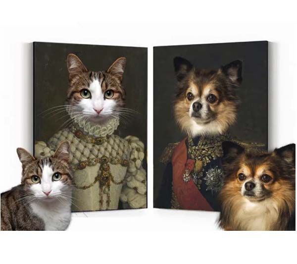 Individuelle Haustierporträts in verschiedenen Kostümen auf Leinwand
